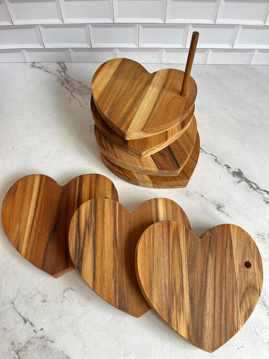 Juego de 6 mini tablas de Teca (Corazón)
