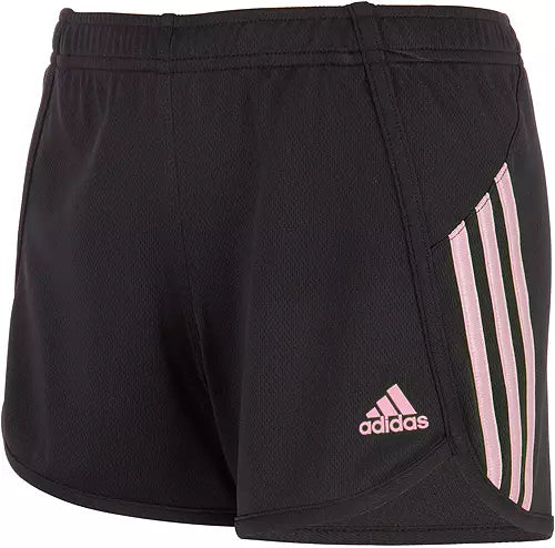 Adidas Girls' 3 Stripe Mesh Short (Negro/Rosado)