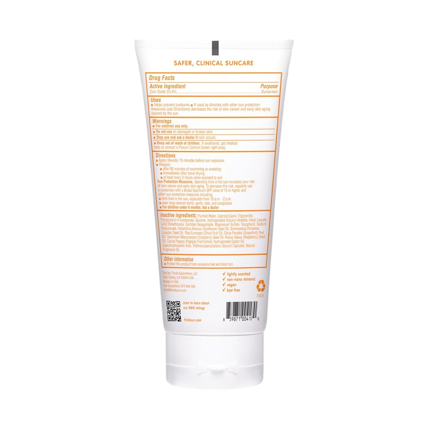ThinkBaby Sport Clear Zinc Sunscreen SPF 30, 6oz (170gr)