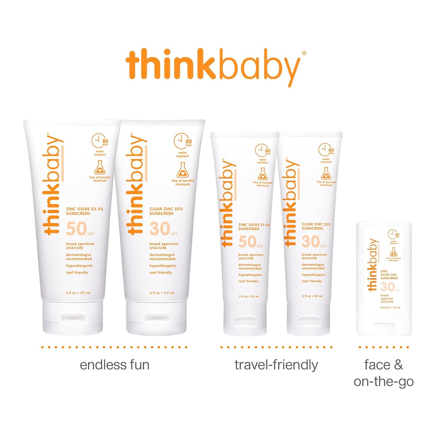 ThinkBaby Sport Clear Zinc Sunscreen SPF 30, 6oz (170gr)
