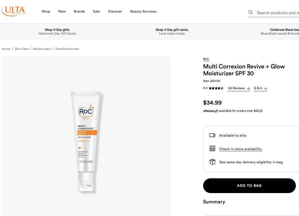 RoC Revive & Glow Vitamin C Moisturizer with SPF 30, 2.5 fl oz (74ml)